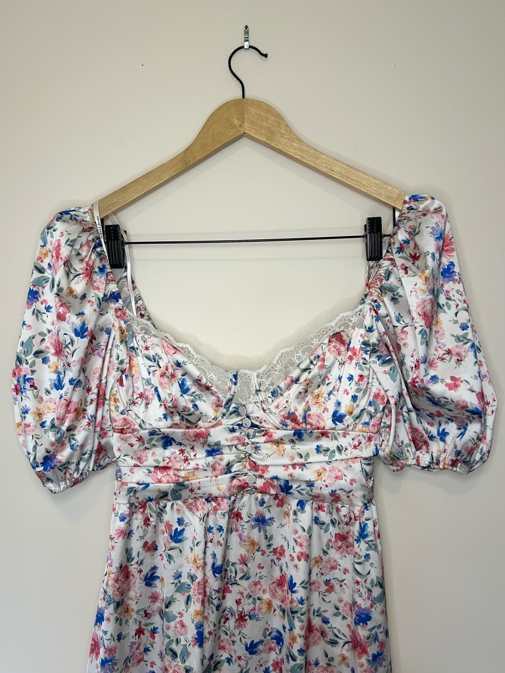 For Love & Lemons Juliet Floral Mini Dress Puff Sleeved Size Medium - Picture 6 of 11